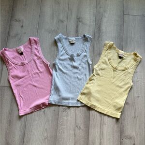 Set of 3 Universal Thread Ribbed Tank Tops - Pink, Blue, Yellow - Size XS